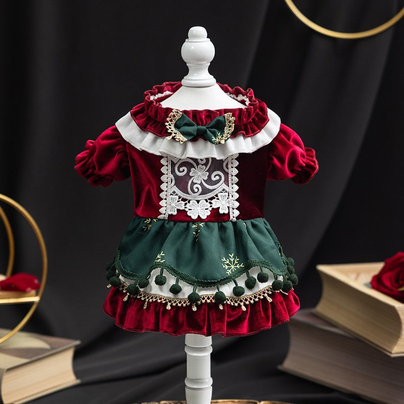 PawsCube - Pet Clothing Autumn Velvet Anti-Hair Loss Puppy Small Dog Skirt Puppy Dog Christmas Dress